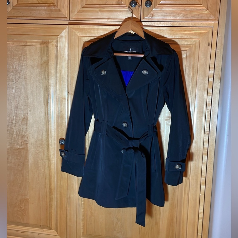 London Fog Single Breasted Hooded Trench Coat With Waist Belt